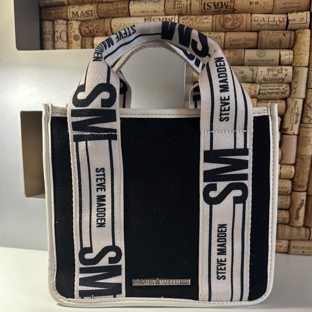 Steve Madden Black and Cream Canvas Tote